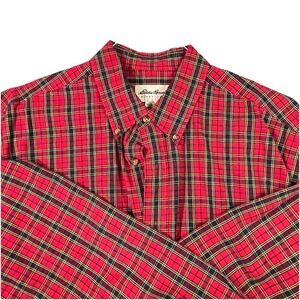 VTG Eddie Bauer Men's Plain Button Down Large Tall Xmas Colors EUC